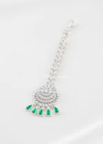 Green Silver Plated Diamond Maangtika- ACC002812 - Image 2