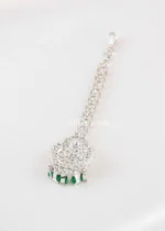 Green Silver Plated Diamond Maangtika- ACC002812 - Image 3