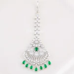 Green Silver Plated Diamond Maangtika- ACC002814