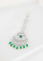 Green Silver Plated Diamond Maangtika- ACC002814 - Image 2