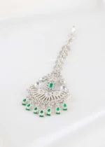 Green Silver Plated Diamond Maangtika- ACC002814 - Image 3