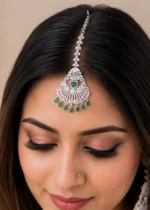 Green Silver Plated Diamond Maangtika- ACC002814 - Image 4