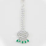 Green Silver Plated Diamond Maangtika- ACC002817
