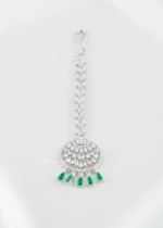 Green Silver Plated Diamond Maangtika- ACC002817