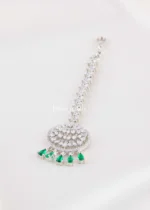 Green Silver Plated Diamond Maangtika- ACC002817 - Image 2