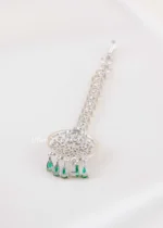 Green Silver Plated Diamond Maangtika- ACC002817 - Image 3