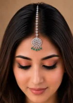 Green Silver Plated Diamond Maangtika- ACC002817 - Image 4