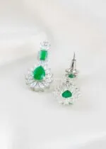 Green Silver Plated Diamond Necklace Set- NEC002917 - Image 4