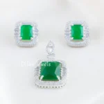 Green Silver Plated Diamond Pendant Set- PSET02743
