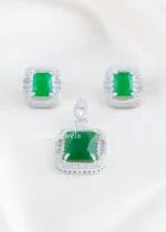 Green Silver Plated Diamond Pendant Set- PSET02743