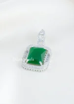 Green Silver Plated Diamond Pendant Set- PSET02743 - Image 2