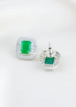 Green Silver Plated Diamond Pendant Set- PSET02743 - Image 3