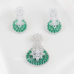 Green Silver Plated Diamond Pendant Set- PSET02823