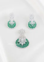Green Silver Plated Diamond Pendant Set- PSET02823