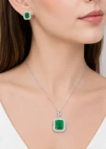 Green Silver Plated Diamond Pendant Set- PSET02743 - Image 4