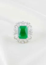 Green Silver Plated Diamond Ring- RING02829