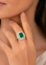 Green Silver Plated Diamond Ring- RING02829 - Image 4