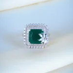 Green Square Cocktail Ring (Silver) RING01202
