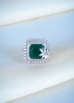 Green Square Cocktail Ring (Silver) RING01202