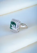 Green Square Cocktail Ring (Silver) RING01202 - Image 2