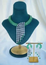 Green Statement Necklace Set (Silver) NEC001191