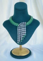 Green Statement Necklace Set (Silver) NEC001191 - Image 2