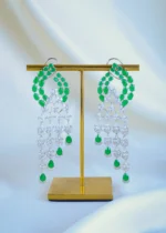 Green Statement Necklace Set (Silver) NEC001191 - Image 3