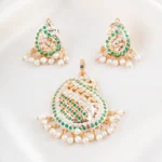 Green Stone Filigree Pearl Chandelier Pendant (Yellow Gold) PSET02475