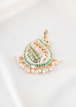 Green Stone Filigree Pearl Chandelier Pendant (Yellow Gold) PSET02475 - Image 3