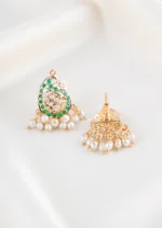Green Stone Filigree Pearl Chandelier Pendant (Yellow Gold) PSET02475 - Image 4