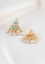 Green Stone Lattice Pendant with Pearl Drops (Yellow Gold) PSET02472 - Image 4
