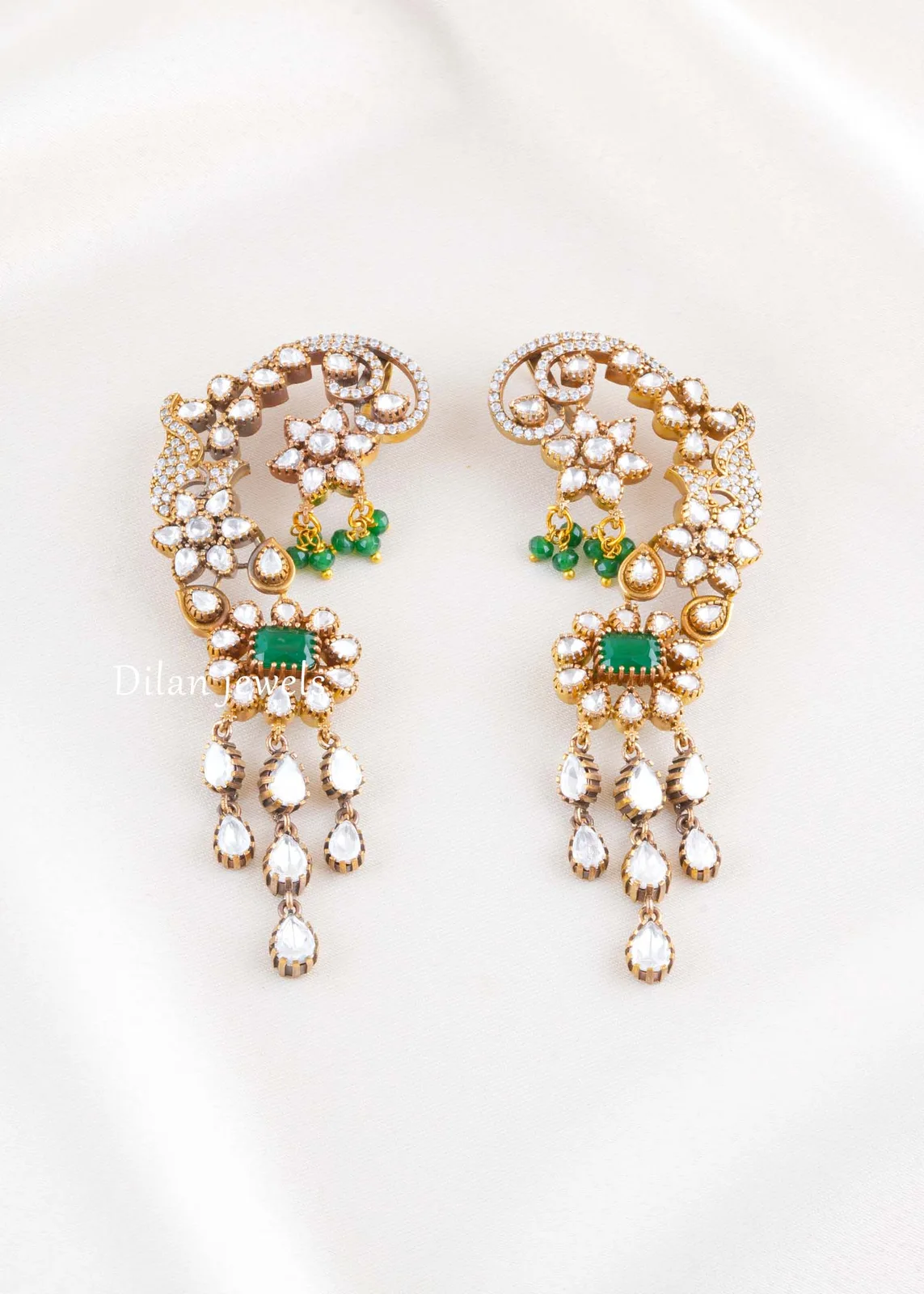 Green-Victorian-Finish-Diamond-Earrings-EAR002880 Green Victorian Finish Diamond Earrings- EAR002880 - Image 1