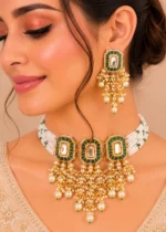 Gulbahar Kundan Necklace Set (Yellow Gold) NEC002714 - Image 4