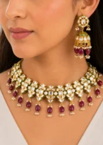 Gulnaar Ruby Necklace Set (Yellow Gold) NEC002674 - Image 4