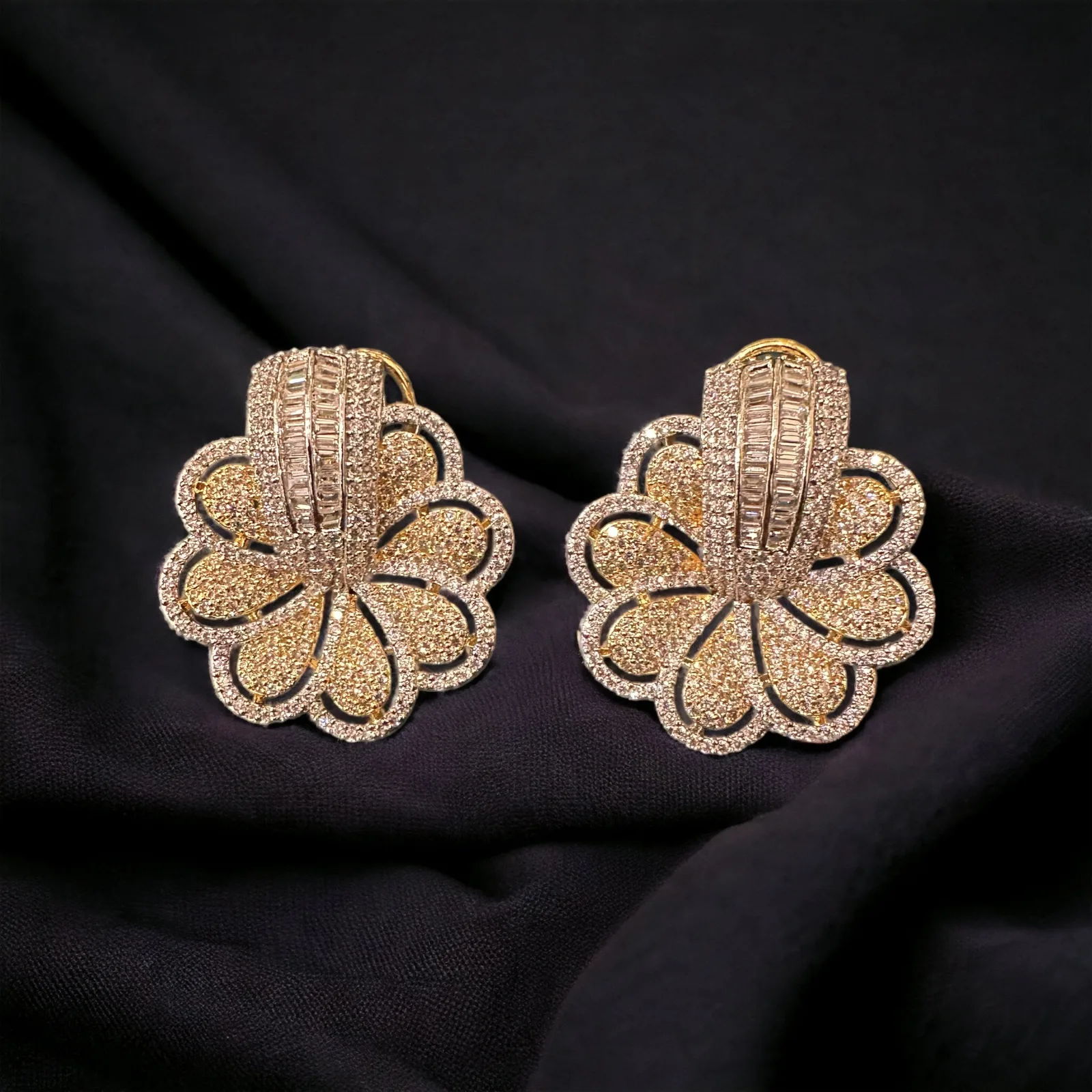 Half-Baali-Diamond-Floral-Studs-with-Back-clip-Yellow-Gold-EAR000076a Half Baali Diamond Floral Studs with Back-clip (Yellow-Gold) EAR000076 - Image 1