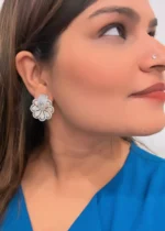 Half Baali Diamond Floral Studs with Back-clip (Yellow-Gold) EAR000076 - Image 2