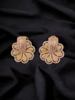 Half Baali Diamond Floral Studs with Back-clip (Yellow-Gold) EAR000076 - Image 3