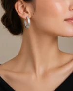Halo Line Earrings (Silver) EAR002557 - Image 4