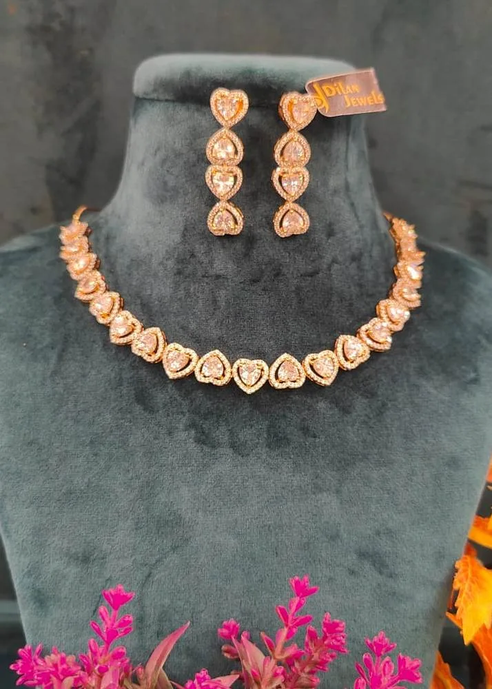 Hearts-Diamond-Necklace-Set-Yellow-Gold-NEC02122205a Hearts Diamond Necklace Set (Yellow-Gold) - NEC02122205 - Image 1