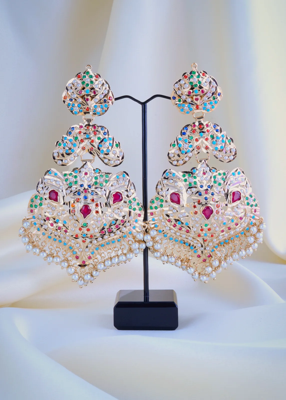Hot-Selling-Navratna-Jadau-Earrings-Yellow-Gold-EAR001026a Hot Selling Navratna Jadau Earrings (Yellow Gold) EAR001026 - Image 1