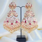 Hot Selling Ruby Pearl Jadau Earrings (Yellow Gold) EAR001048