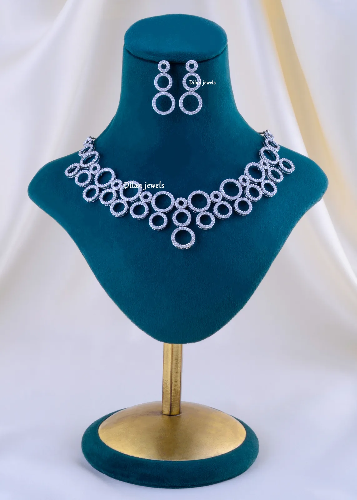 Infinity-Halo-Diamond-Necklace-Set-Silver-NEC002265a Infinity Halo Diamond Necklace Set (Silver) NEC002265 - Image 1