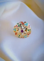 Jadau Navratna Adjustable Ring (Yellow Gold) RING01050