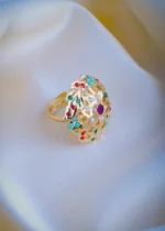 Jadau Navratna Adjustable Ring (Yellow Gold) RING01050 - Image 2