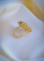 Jadau Navratna Adjustable Ring (Yellow Gold) RING01050 - Image 3