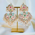 Jadau Paan Navratna Earrings (Yellow Gold) EAR001326