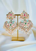 Jadau Paan Navratna Earrings (Yellow Gold) EAR001326