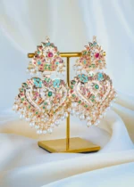 Jadau Paan Navratna Earrings (Yellow Gold) EAR001326 - Image 3