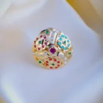 Jadau Pearl Navratna Adjustable Ring (Yellow Gold) RING01049