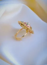 Jadau Pearl Navratna Adjustable Ring (Yellow Gold) RING01049 - Image 3